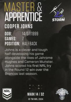 2022 NRL Traders - Master & Apprentice Black Priority #MABK14 Cooper Johns Back